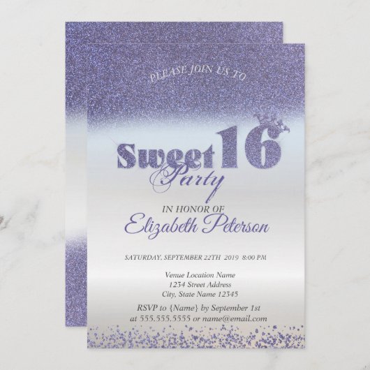 Invitation Sweet 16 Parties scintillant violet Bokeh Ombre, P (Devant / Derrière)