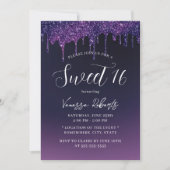 Invitation Sweet 16 Parties scintillant violet moderne Drips  (Devant)