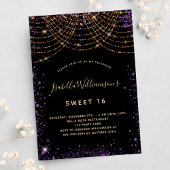Invitation Sweet 16 parties scintillant violet noir poussière