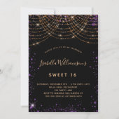 Invitation Sweet 16 parties scintillant violet noir poussière (Devant)