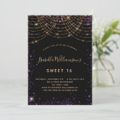 Invitation Sweet 16 parties scintillant violet noir poussière (Debout devant)