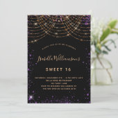 Invitation Sweet 16 parties scintillant violet noir poussière (Debout devant)
