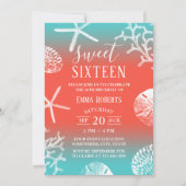 Invitation Sweet 16 Party Beach Coral Reef Starfish (Devant)