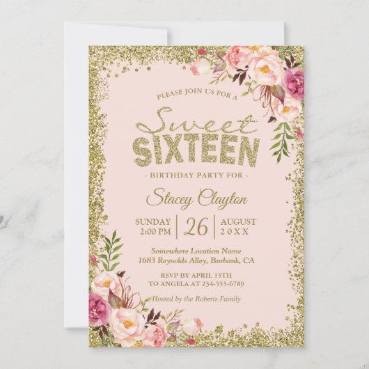 Invitation Sweet 16 Party - Blush Pink Gold Parties scintilla (Devant)