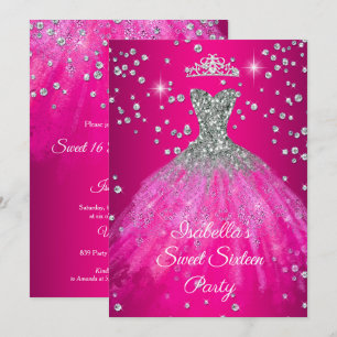 Invitation Sweet 16 Party CHAUD robe rose TIARA