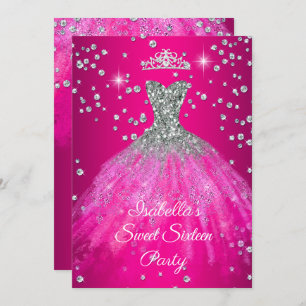 Invitation Sweet 16 Party CHAUD robe rose TIARA
