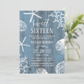 Invitation Sweet 16 Party élégant Dusty Blue Beach Starfish (Debout devant)