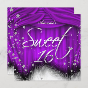 Invitation Sweet 16 Party Plumes pourpres 16e anniversaire