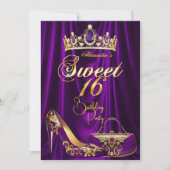 Invitation Sweet 16 Party Purple Tiara High heel Purse Gold (Devant)