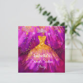 Invitation Sweet 16 Party Robe rose violet or brillant (Debout devant)