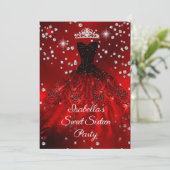 Invitation Sweet 16 Party Robe rouge étincelante TIARA (Debout devant)