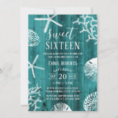 Invitation Sweet 16 Party Rustic Turquoise Beach Starfish (Devant)