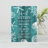 Invitation Sweet 16 Party Rustic Turquoise Beach Starfish (Debout devant)