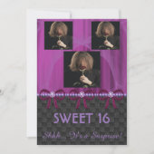 Invitation Sweet 16 Party Violet soie & perles & photos (Devant)