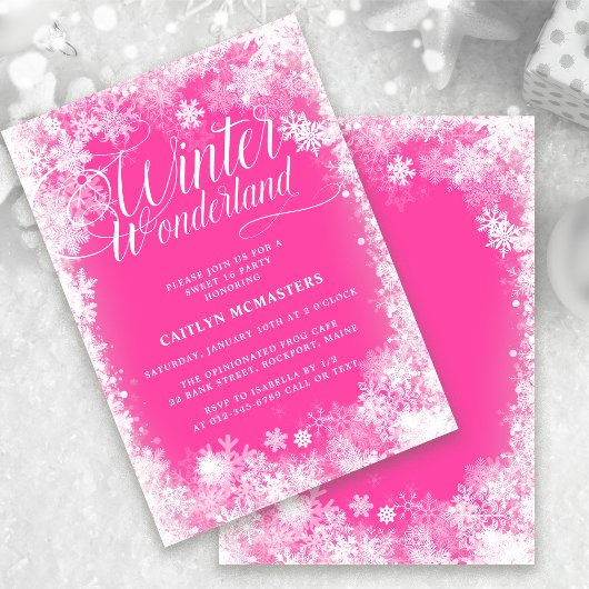 Invitation Sweet 16 Party Winter Wonderland Snowflake rose