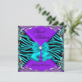 Invitation Sweet 16 Party Zèbre violet Turquoise diamant Bow (Debout devant)