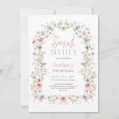 Invitation Sweet 16 Pastel Floral Meadow Birthday Party (Devant)