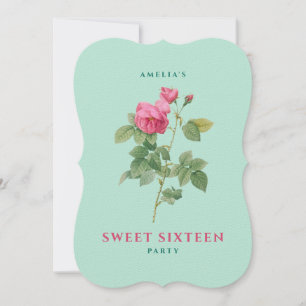 Invitation Sweet 16 Pastel rose et vert Vintage Rose Floral