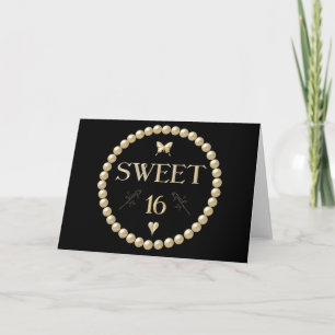 Invitation Sweet 16 - Perles sur "velours" noir