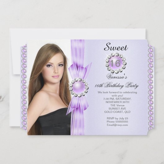 Invitation Sweet 16 Photo Anniversaire Soft Purple Gems (Devant)