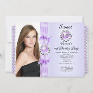 Invitation Sweet 16 Photo Anniversaire Soft Purple Gems