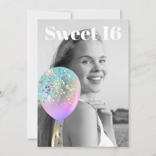 Invitation *~* Sweet 16 PHOTO Balloon Rainbow AP29 Anniversai (Devant)