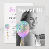 Invitation *~* Sweet 16 PHOTO Balloon Rainbow AP29 Anniversai (Devant / Derrière)