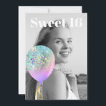 Invitation *~* Sweet 16 PHOTO Balloon Rainbow AP29 Anniversai<br><div class="desc">(rechercher AP29 pour des designs similaires sur différents produits)(Cette conception peut être facilement adaptée à N'IMPORTE QUEL ÂGE ou ÉVÉNEMENT )) Rejoignez si vous avez besoin d'aide. *~* Energy Enhanced SWEET 16 Anniversaire Invitation. Modifier / Modifier le texte et la PHOTO de la douce fille d'anniversaire 16. Abstrait Artsy Girly...</div>