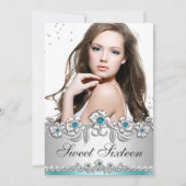 Invitation Sweet 16 Photo Blue Silver Diamond Jewel Party (Devant)