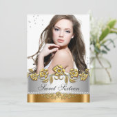 Invitation Sweet 16 Photo Bronze Or Silver Diamond Jewel (Debout devant)