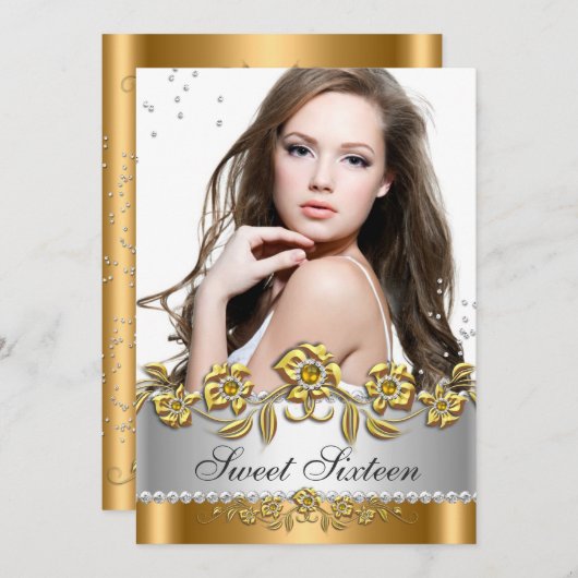 Invitation Sweet 16 Photo Bronze Or Silver Diamond Jewel (Devant / Derrière)