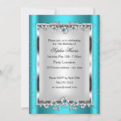Invitation Sweet 16 Photo Turquoise Bleu Joyau Diamant Argent (Dos)