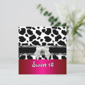 Invitation Sweet 16 Pink Silver Black White Cow Leopard (Debout devant)