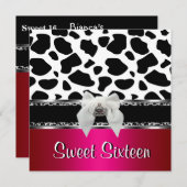 Invitation Sweet 16 Pink Silver Black White Cow Leopard 2 (Devant / Derrière)