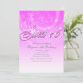 Invitation SWEET 16 Pink & Silver Sparkle Stars Party (Debout devant)