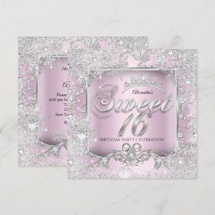 Invitation Sweet 16 Pink Silver Tiara Winter Wonderland Party