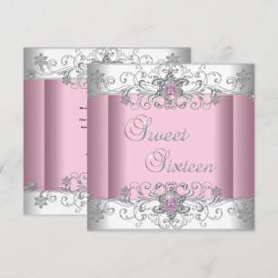 Invitation Sweet 16 Pink Silver White Diamond Image Party