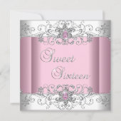 Invitation Sweet 16 Pink Silver White Diamond Image Party (Devant)