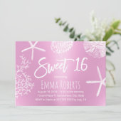 Invitation Sweet 16 Plage Étoile Coral Coquillage rose modern (Debout devant)