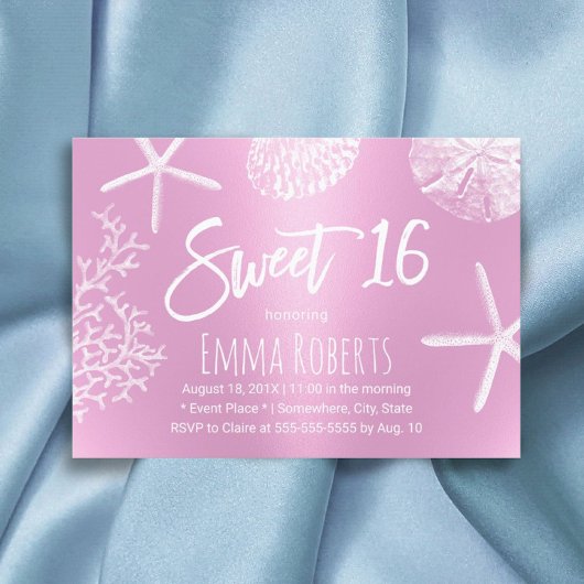 Invitation Sweet 16 Plage Étoile Coral Coquillage rose modern