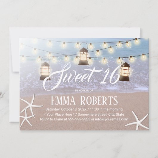 Invitation Sweet 16 Plage Starfish String Lights & Lanterns (Devant)