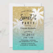 Invitation Sweet 16 Plage tropicale Palm Tree Or moderne (Devant)