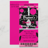 Invitation Sweet 16 Plumes Diamonds rose Billet d'anniversair (Devant / Derrière)