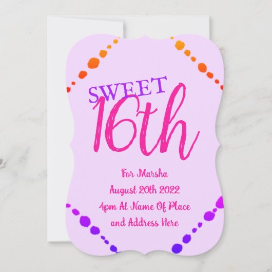 Invitation Sweet 16 points amusants rose violet texte (Devant)