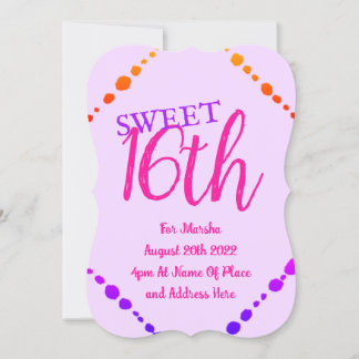 Invitation Sweet 16 points amusants rose violet texte