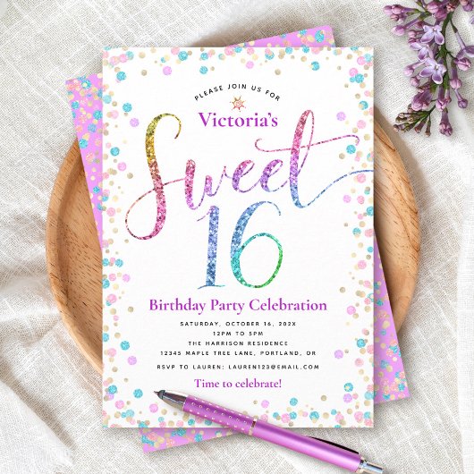 Invitation Sweet 16 points de Parties scintillant bleu or ros