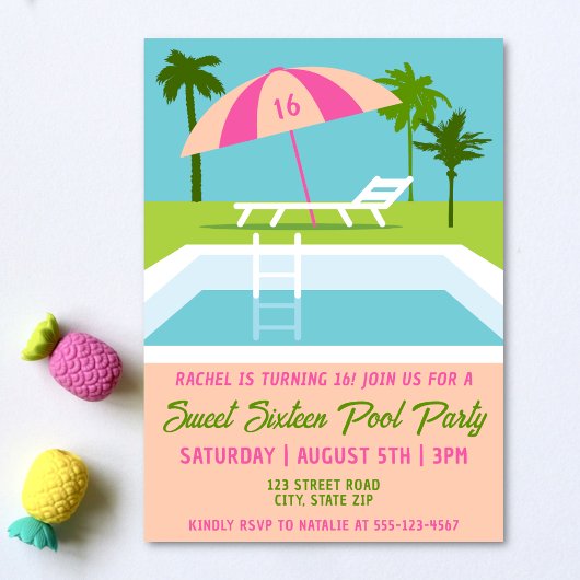 Invitation Sweet 16 Pool Party Piscine tropicale
