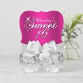 Invitation Sweet 16 Pretty Diamond Bow Rose Chaud (Debout devant)