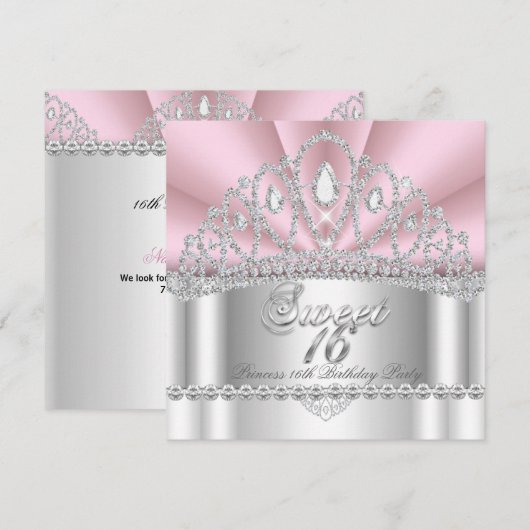 Invitation Sweet 16 Princess Rose Diamant Blanc Tiara (Devant / Derrière)