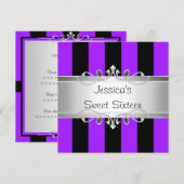 Invitation Sweet 16 Purple Black Stripes Silver Jewel Party (Devant / Derrière)